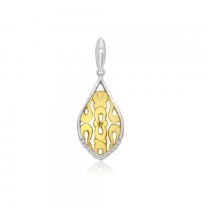 14K Two Tone Yellow and White Gold Filigree Diamond Pendant