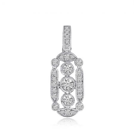 14K White Gold 3 Stone Antique Diamond Fashion Pendant