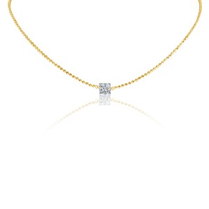 14K Yellow Gold Single Pierced Princess Diamond Dashing Diamond Necklace