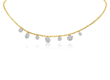 14K Yellow Gold Dashing Diamond 7 stone Diamond By the Yard Necklace
