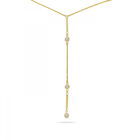 14K Yellow Gold Bar Diamond Bezel Lariat Necklace