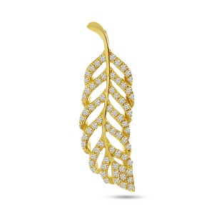 14K Yellow Gold Small Diamond Leaf Pendant