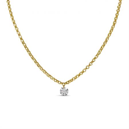 14K Yellow Gold .15 Single Dashing Diamond 18 inch Rolo Chain Necklace