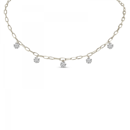 14K White Gold Dashing Diamond 5 Stone Lightweight Link Necklace