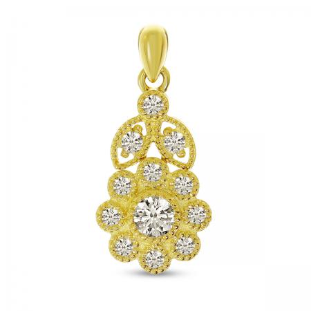 14K Yellow Gold Diamond Flower Pendant