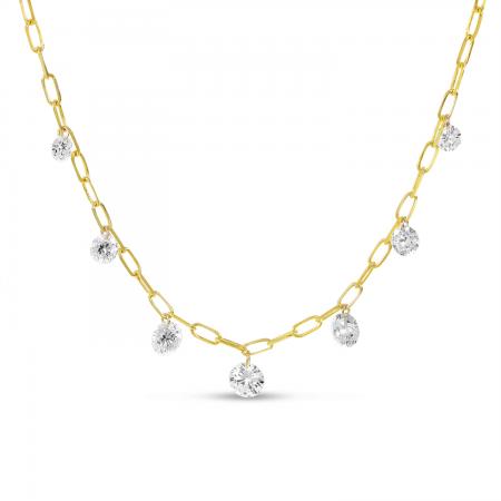 14K Yellow Gold Graduated Dashing Diamond Paperclip Chain Necklace