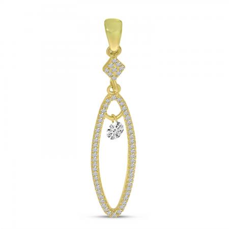 14K Yellow Gold Dashing Diamond Long Oval Dangle Pendant
