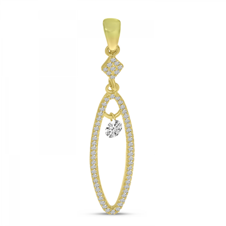 14K Yellow Gold Dashing Diamond Long Oval Dangle Pendant