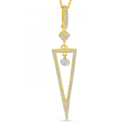 14K Yellow Gold Dashing Diamond Triangle Dangle Pendant