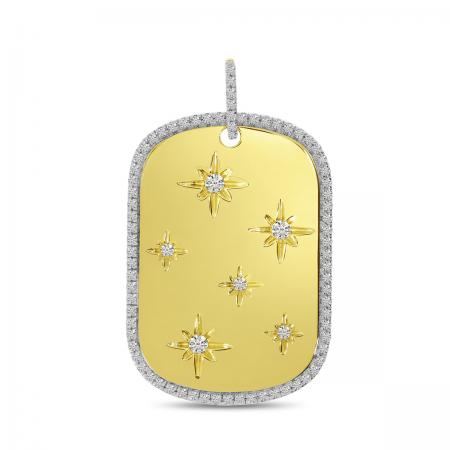 14K Yellow Gold Diamond Starburst Dog Tag Pendant