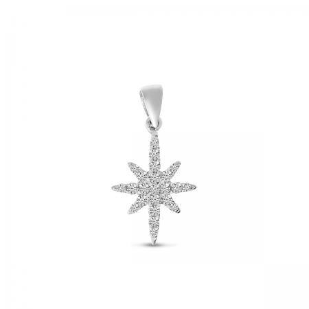 14K White Gold Small Diamond Starburst Pendant