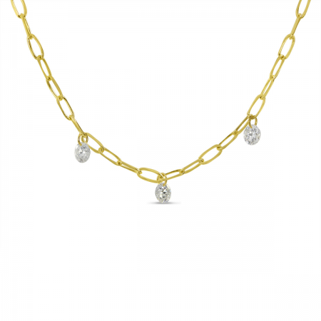 14K Yellow Gold 3 Diamond Dashing Diamond Lightweight Link Necklace