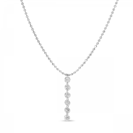 14K White Gold Dashing Diamond 6 Pierced Diamonds Bead Chain Necklace