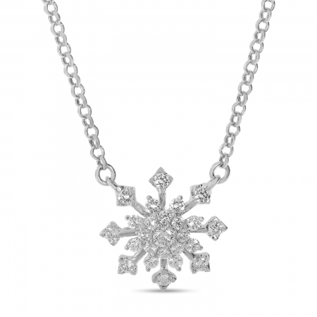 14K White Gold Diamond Snowflake Necklace