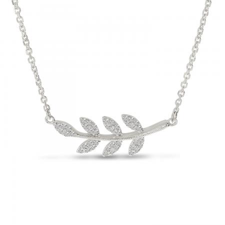 14K White Gold East 2 West Diamond Leaf 18 Cable Necklace\