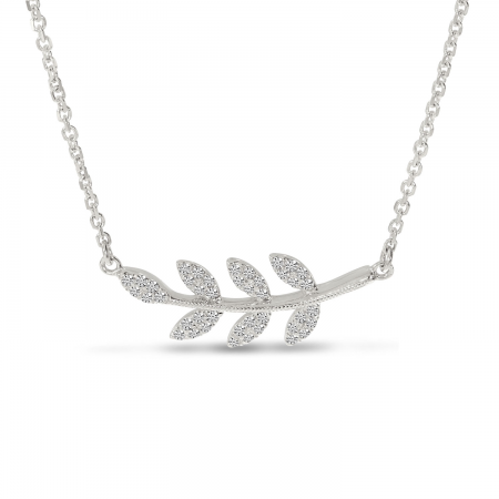 14K White Gold East 2 West Diamond Leaf Necklace