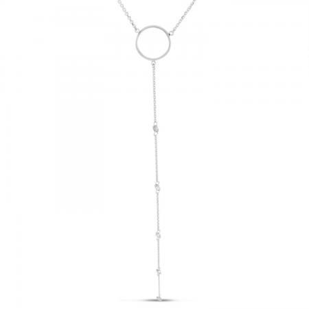 14K White Gold Dashing Diamond Circle Lariat Necklace