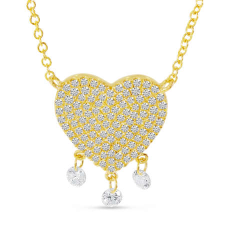 14K Yellow Gold Dashing Diamond Heart Necklace