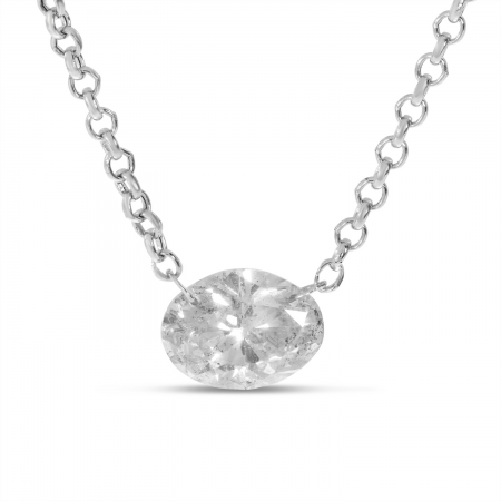 14K White Gold Dashing Diamond Fancy Round Diamond Cable Chain Necklace