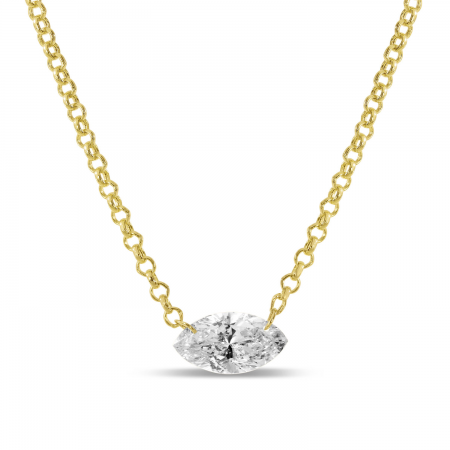 14K Yellow Gold Dashing Diamond Fancy East to West Marquise Cable Chain Necklace