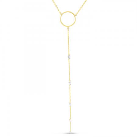 14K Yellow Gold .40 ct Dashing Diamond Circle Lariat 18 inch Cable Chain Necklace