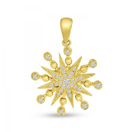 14K Yellow Gold Diamond Starburst Button Pendant
