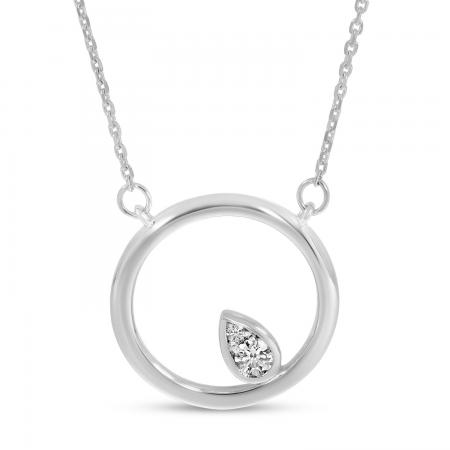 14K White Gold Diamond In Open Circle Necklace