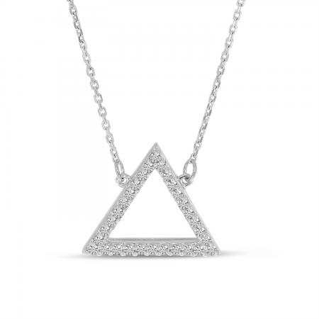 14K White Gold Diamond Open Triangle Necklace