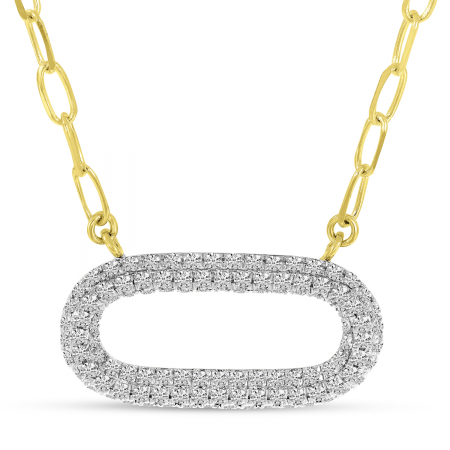 14K Yellow Gold Pave Diamond Paperclip Necklace