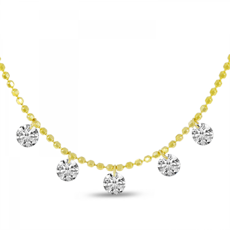 14K Yellow Gold Dashing Diamond 5-Diamond Cluster Necklace