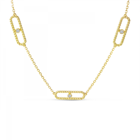 14K Yellow Gold 5-Station Diamond Twist Paperclip Necklace