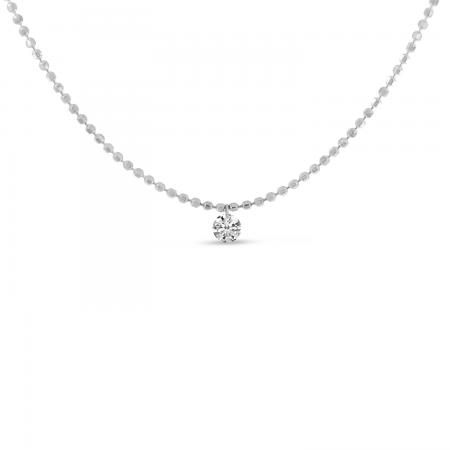 14K White Gold Single Pierced Diamond 18 inch Bead Chain Necklace