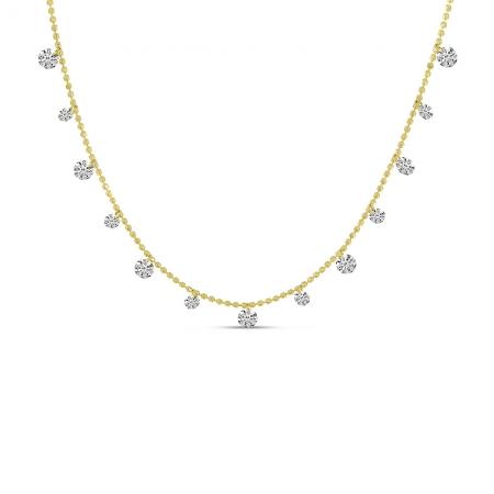 14K Yellow Gold Diamond By the Yard 1.00 Ct Dashing Diamond Bead Chain 18 inch Necklace