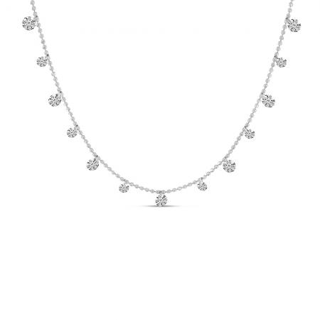 14K White Gold Diamond By the Yard 1.00 Ct Dashing Diamond Bead Chain 18 inch Necklace