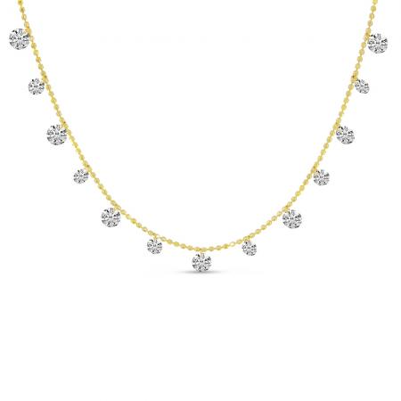 14K Yellow Gold 1.53 Ct Dashing Diamond Bead Chain 18 inch Necklace