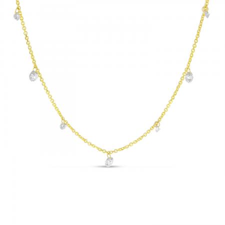 14K Yellow Gold 0.75 Ct Dashing Diamond Bead Chain 18 inch Necklace