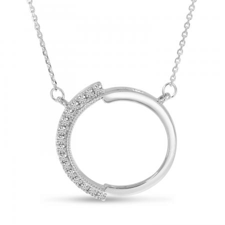 14K White Gold Half Diamond Open Circle Necklace