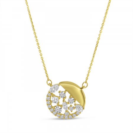 14K Yellow Gold Diamond Cluster Circle Necklace