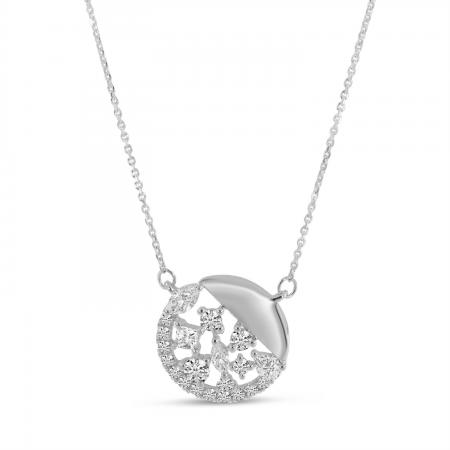 14K Yellow Gold Diamond Cluster Circle Necklace