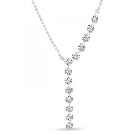 14K White Gold Dashing Diamond Asymmetrical Lariat Necklace