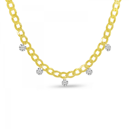 14K Yellow Gold Dashing Diamond Cuban Chain Necklace 