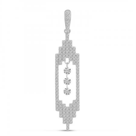 14K White Gold Dashing Diamond Art Deco Pendant