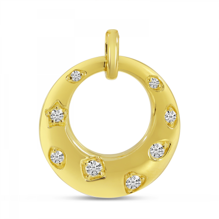 14K Yellow Gold Scattered Diamond Circle Pendant