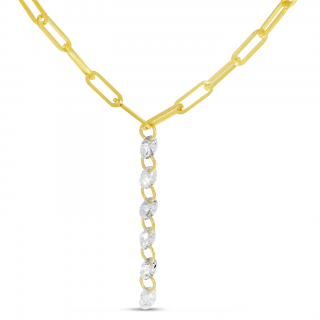 14K Yellow Gold Dashing Diamond Drop Paperclip Necklace