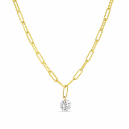 14K Yellow Gold Dashing Diamond Single .15 Ct Diamond Paper Clip Chain Necklace