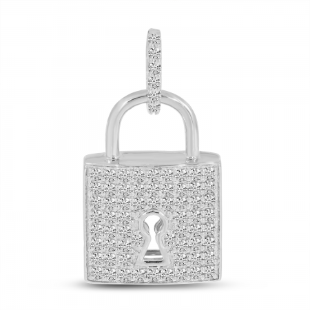 14K White Gold Diamond Padlock Pendant