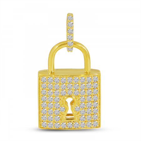 14K Yellow Gold Diamond Padlock Pendant