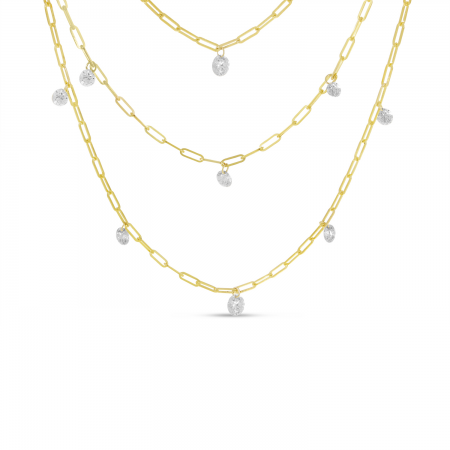 14K Yellow Gold Dashing Diamonds Triple Paperclip Chain Necklace