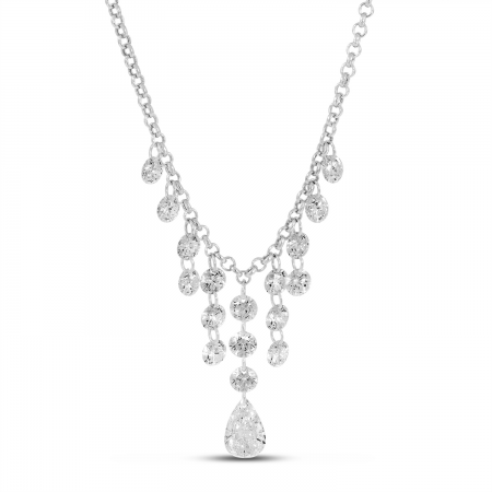 14K White Gold Dashing Diamond Cleopatra Cascading Pear Drop Necklace