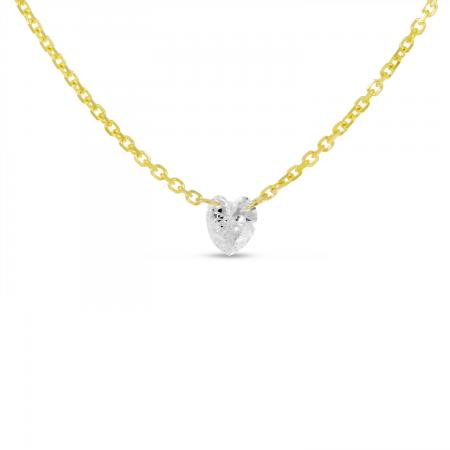14K Yellow Gold Single Heart Dashing Diamond 18 Bead Chain Necklace\"